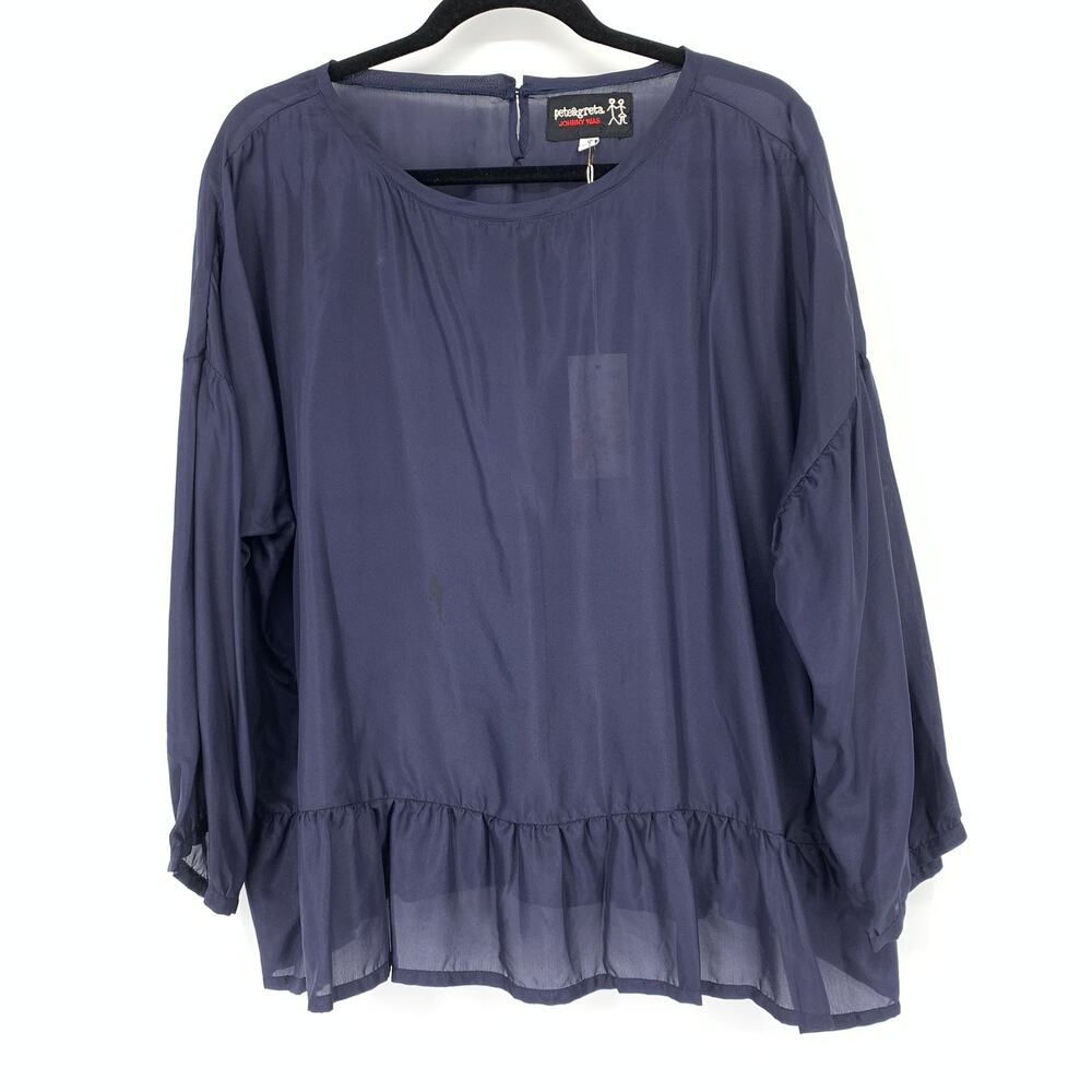 Pete & Greta by Johnny Was Women's Size L Ladri Blouse Long Sleeve Navy